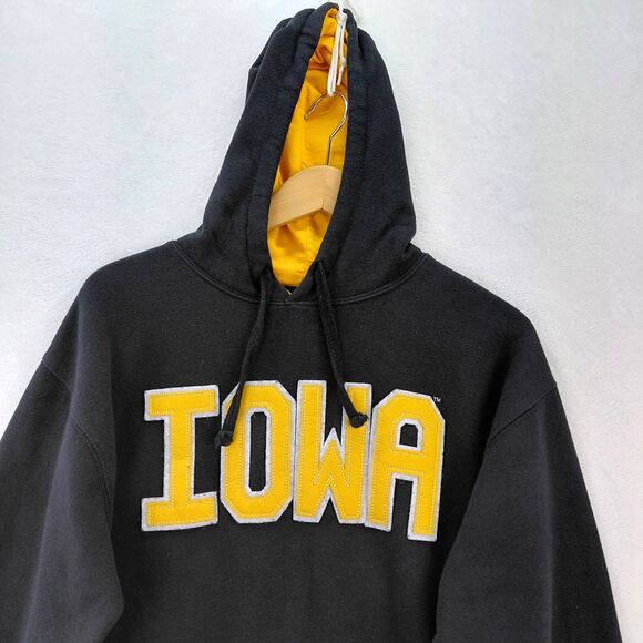 Iowa Hawkeyes Hoodie Mens Size Medium J America Black Gold Spellout Sweatshirt - Picture 2 of 10